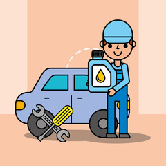auto mechanic engine oil wrench screwdriver tool service maintenance vector illustration