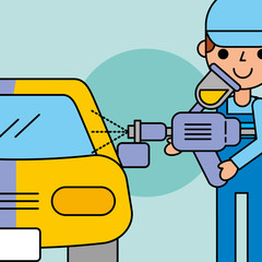 employee painting machine car service vector illustration
