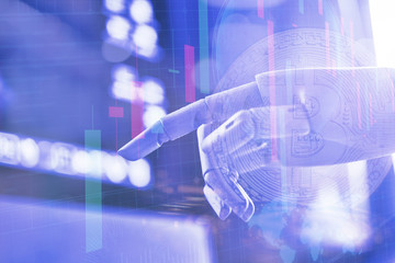 Internet of things futuristic design (IOT) concept,A robotic mechanical arm pointing with index...