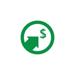 dollar increase icon. Money symbol with arrow stretching rising up. Business cost sale icon. vector illustration