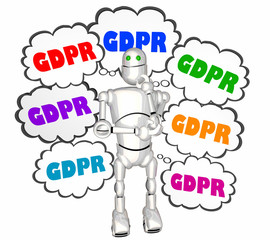 GDPR Robot Thinking Data Protection Rules Laws 3d Illustration