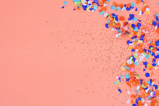 Top view of colorful party confetti background