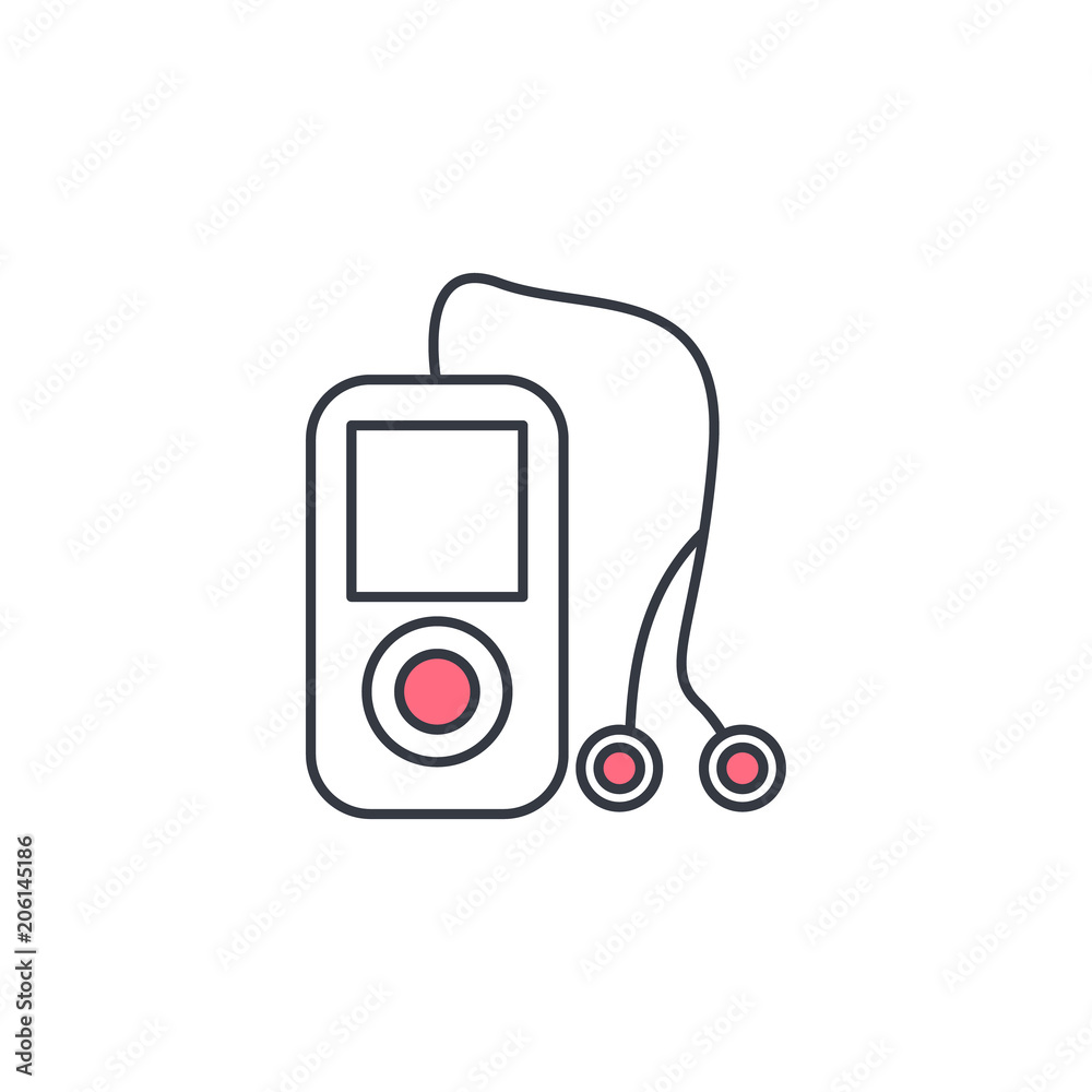 Aufkleber music player icon. element of web icon with one color for mobile concept and web apps. thin line mus