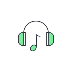 headphones with music icon. Element of web icon with one color for mobile concept and web apps. Thin line headphones with music icon can be used for web and mobile. Premium icon