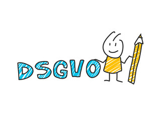 stick man in front of DSGVO letters. General Data Protection Regulation. GDPR, RGPD, DSGVO, DPO. Concept vector illustration. Flat style. Horizontal