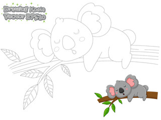 Drawing and Paint Cute Cartoon Koala. Educational Game for Kids. Vector Illustration.