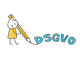 stick man in front of DSGVO letters. General Data Protection Regulation. GDPR, RGPD, DSGVO, DPO. Concept vector illustration. Flat style. Horizontal