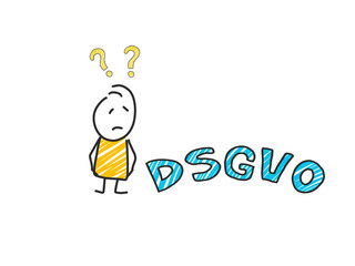 stick man in front of DSGVO letters. General Data Protection Regulation. GDPR, RGPD, DSGVO, DPO. Concept vector illustration. Flat style. Horizontal