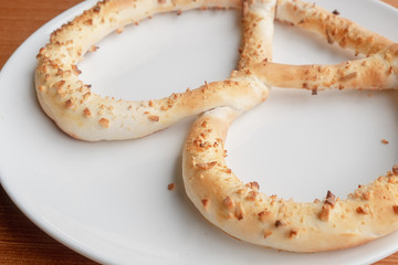 pretzel on white plate