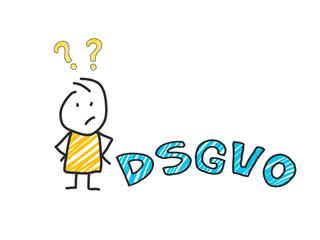 stick man in front of DSGVO letters. General Data Protection Regulation. GDPR, RGPD, DSGVO, DPO. Concept vector illustration. Flat style. Horizontal