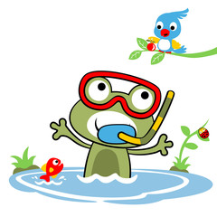 Cartoon frog with little friends. Eps 10