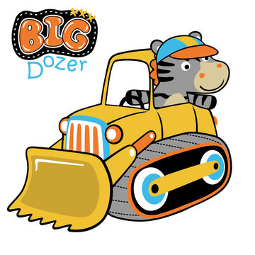 Cute animals on construction vehicle, vector cartoon illustration. Eps 10