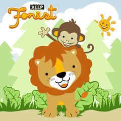 Obraz na płótnie Canvas cute animals in the forest, vector cartoon illustration