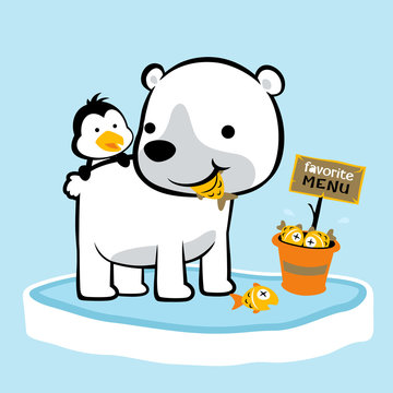 Nice polar bear cartoon with little penguin. Eps 10