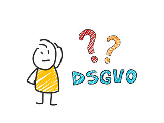 stick man in front of DSGVO letters. General Data Protection Regulation. GDPR, RGPD, DSGVO, DPO. Concept vector illustration. Flat style. Horizontal