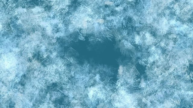 Animation of freezing from borders to center and defrosting window glass. Abstract illustration, animation, seamless loop