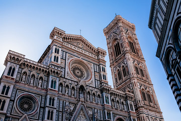 Fototapeta premium Beautiful facade of Duomo Cathedral with Giotto Bell Tower in Florence, Italy