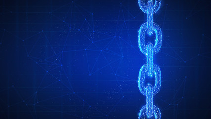 Polygonal chain futuristic hud banner. Crypto technology data link, blockchain, cryptography, secure business network, cryptocurrency concept on peer to peer technology background. Horizontal layout.