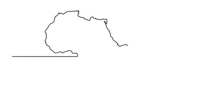 Self drawing animation of continuous line drawing - map of Africa