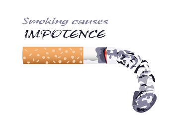 Illustration Concept Art of A Burning Cigarette with Ashes As A Symbol of Penis Impotence or Erectile Dysfunction.  The Anti-Tobacco Advertising for The World No Tobacco Day  on May 31.