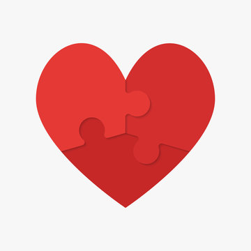 Red Puzzle Heart. Jigsaw Logotype. Medical.