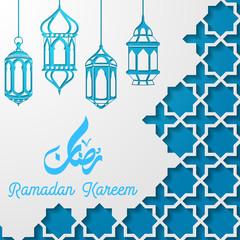 Islamic ramadan kareem greeting card template with hanging lantern