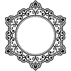 Elegant vintage vector ornament in classic style. Abstract traditional round black and white pattern with oriental elements. Classic vintage pattern