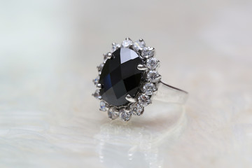 jasper black gemstone on diamond ring