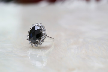 jasper black gemstone on diamond ring