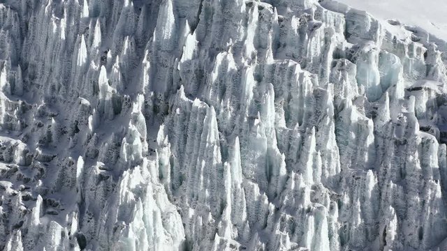 Zoom out of the giant icefall Khumbu at the foot of Mount Everest (8848 m).