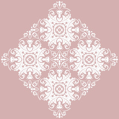 Oriental vector white pattern with arabesques and floral elements. Traditional classic ornament. Vintage pattern with arabesques