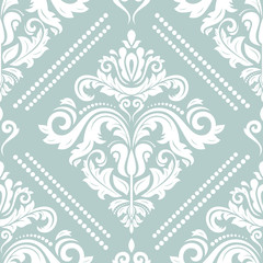 Classic seamless vector pattern. Damask orient ornament. Classic vintage light blue and white background. Orient ornament for fabric, wallpaper and packaging