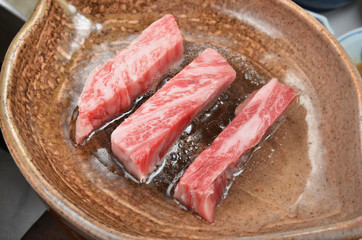  Japanese Food - Roast beef on clay plate