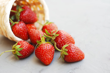 Fresh Strawberries Summer Fruit Vitamine with Strawberries Textured Cement Gay Background Copy Space