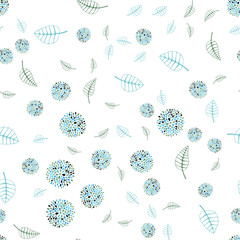 Light Blue, Green vector seamless elegant wallpaper with leaves and flowers.