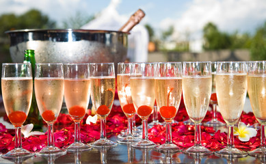 Champagne Glasses with Cherries