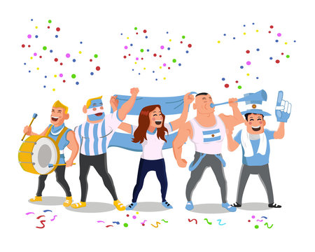 Cheerful Argentina National Football Team Supporters Crowd Having Celebrations
