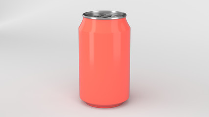 Blank small red aluminium soda can mockup on white background