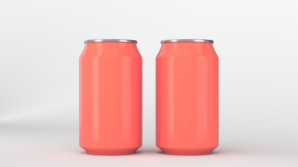 Two small red aluminum soda cans mockup on white background