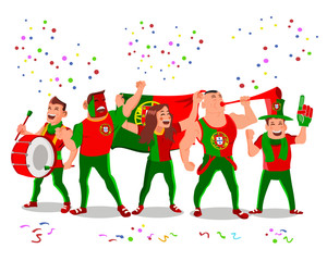 Cheerful Portugal National Football Team Supporters Crowd Having Celebrations