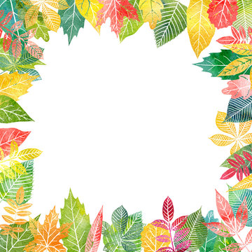 watercolor template with autumn tree leaves