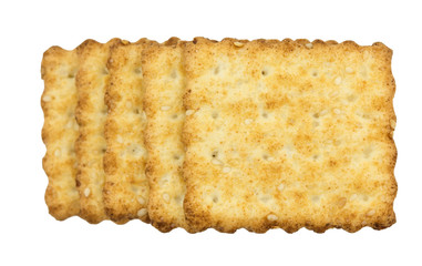 Top view of soda crackers isolated on white