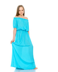 Beautiful school girl with long silky hair.