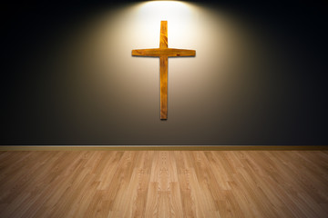 Wooden cross on Empty room
