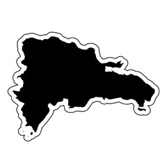 Black silhouette of the country Dominican Republic with the contour line or frame. Effect of stickers, tag and label. Vector illustration