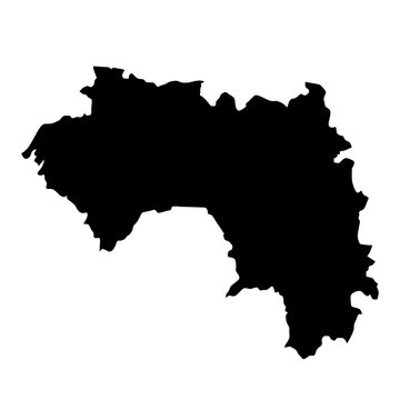 black silhouette country borders map of Guinea on white background. Contour of state. Vector illustration