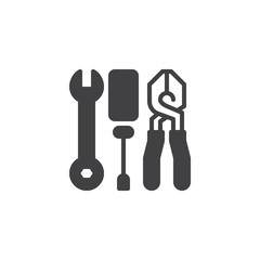 Wrench Screwdriver and Pliers vector icon. filled flat sign for mobile concept and web design. Tools simple solid icon. Symbol, logo illustration. Pixel perfect vector graphics