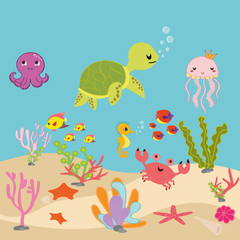 Fototapeta na wymiar aquarium cartoon or ocean underwater cartoon