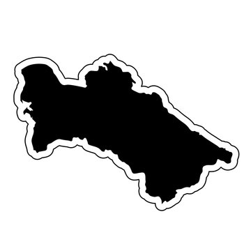 Black silhouette of the country Turkmenistan with the contour line or frame. Effect of stickers, tag and label. Vector illustration