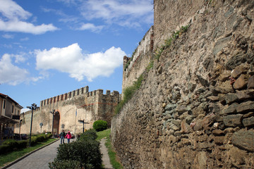 Fototapeta na wymiar Ancient Walls near Trigoniou Tower of Thessaloniki, Greece